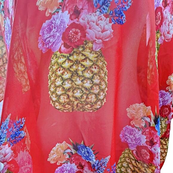 Show Me Your Mumu Kimono Pineapple Print Red Sheer Cover Up *FLAW - Picture 5 of 6